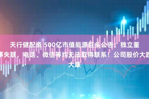 天行健配资 500亿市值能源巨头公告：独立董事失联，电话、微信等均无法取得联系！公司股价大跌
